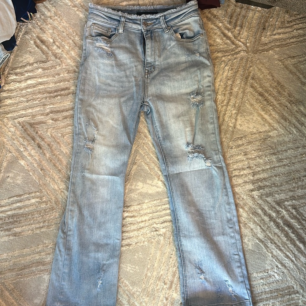 Women's High Waisted Distressed Wide Leg Jean